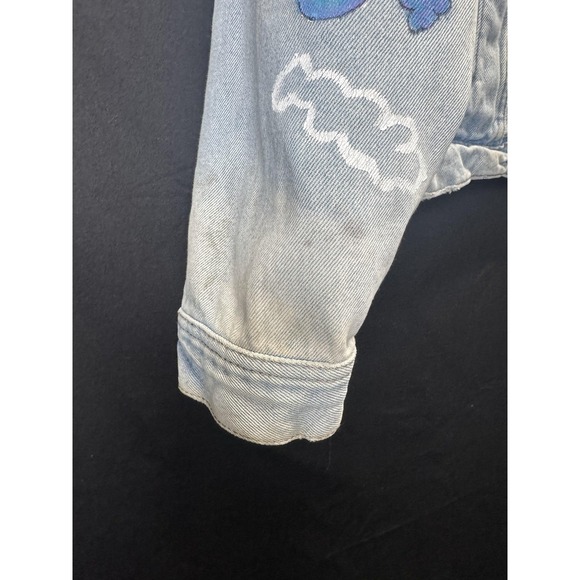 MTV Jacket Mens‎ XL Light Wash Denim Trucker Graphic Painted Sleeves H&M Divided - Picture 7 of 16